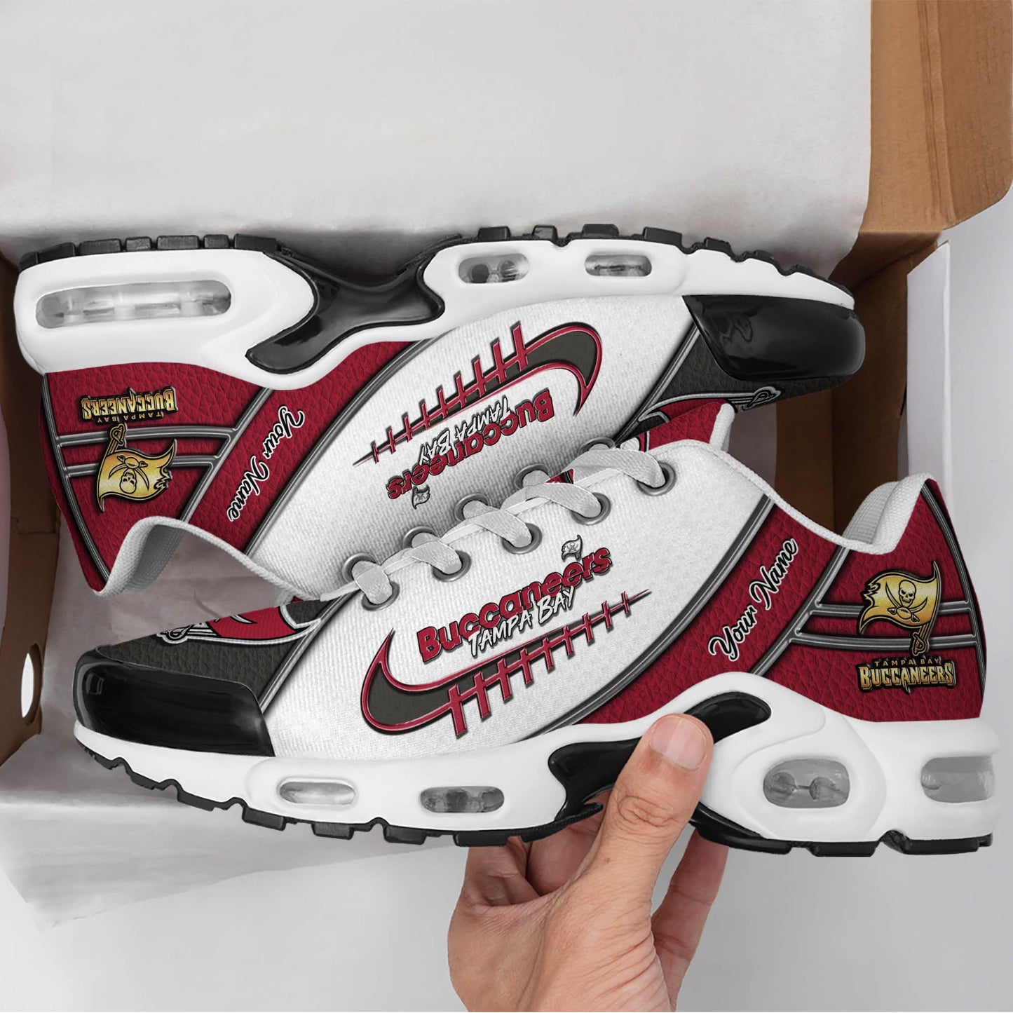 LIMITED EDITION - NEW CUSTOMIZED NFL10 TBB TAMPA BAY BUCCANEERS UNISEX AIR MAX PLUS SNEAKERS