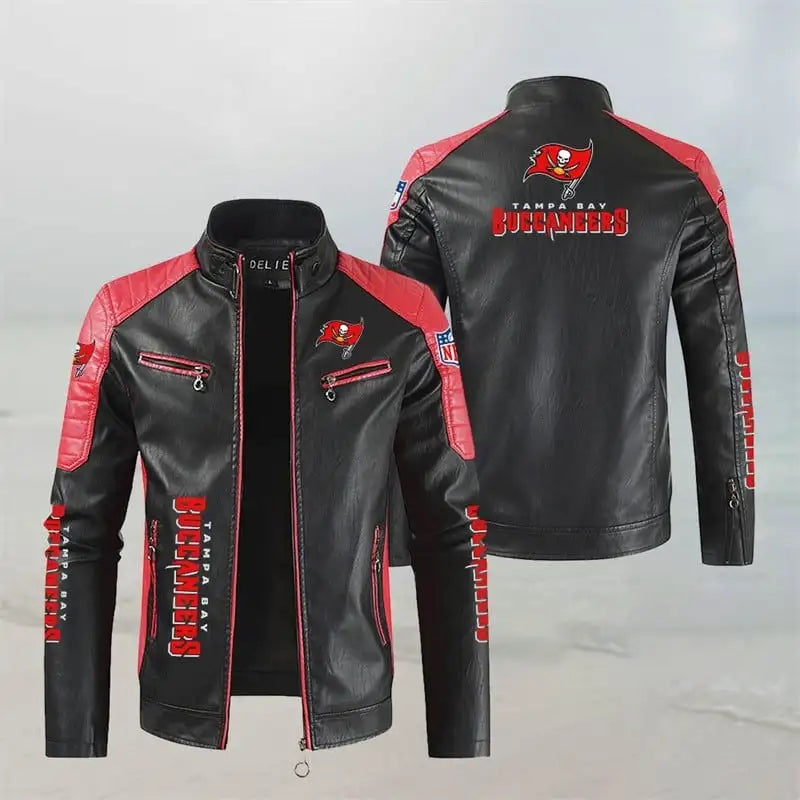 LIMITED EDITION - NEW CUSTOMIZED NFL10 TBB TAMPA BAY BUCCANEERS LEATHER BIKER JACKET