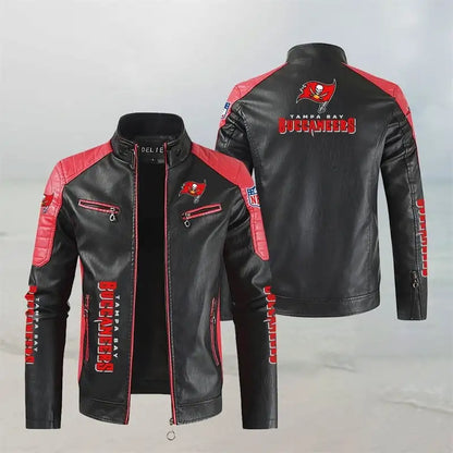 LIMITED EDITION - NEW CUSTOMIZED NFL10 TBB TAMPA BAY BUCCANEERS LEATHER BIKER JACKET