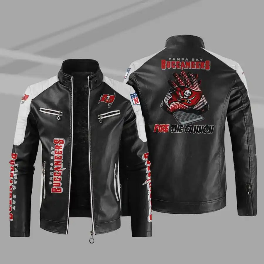 LIMITED EDITION - NEW CUSTOMIZED NFL10 TBB TAMPA BAY BUCCANEERS LEATHER BIKER JACKET