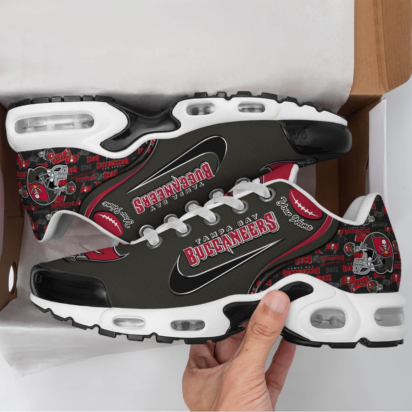 LIMITED EDITION - NEW CUSTOMIZED NFL10 TBB TAMPA BAY BUCCANEERS UNISEX AIR MAX PLUS SNEAKERS