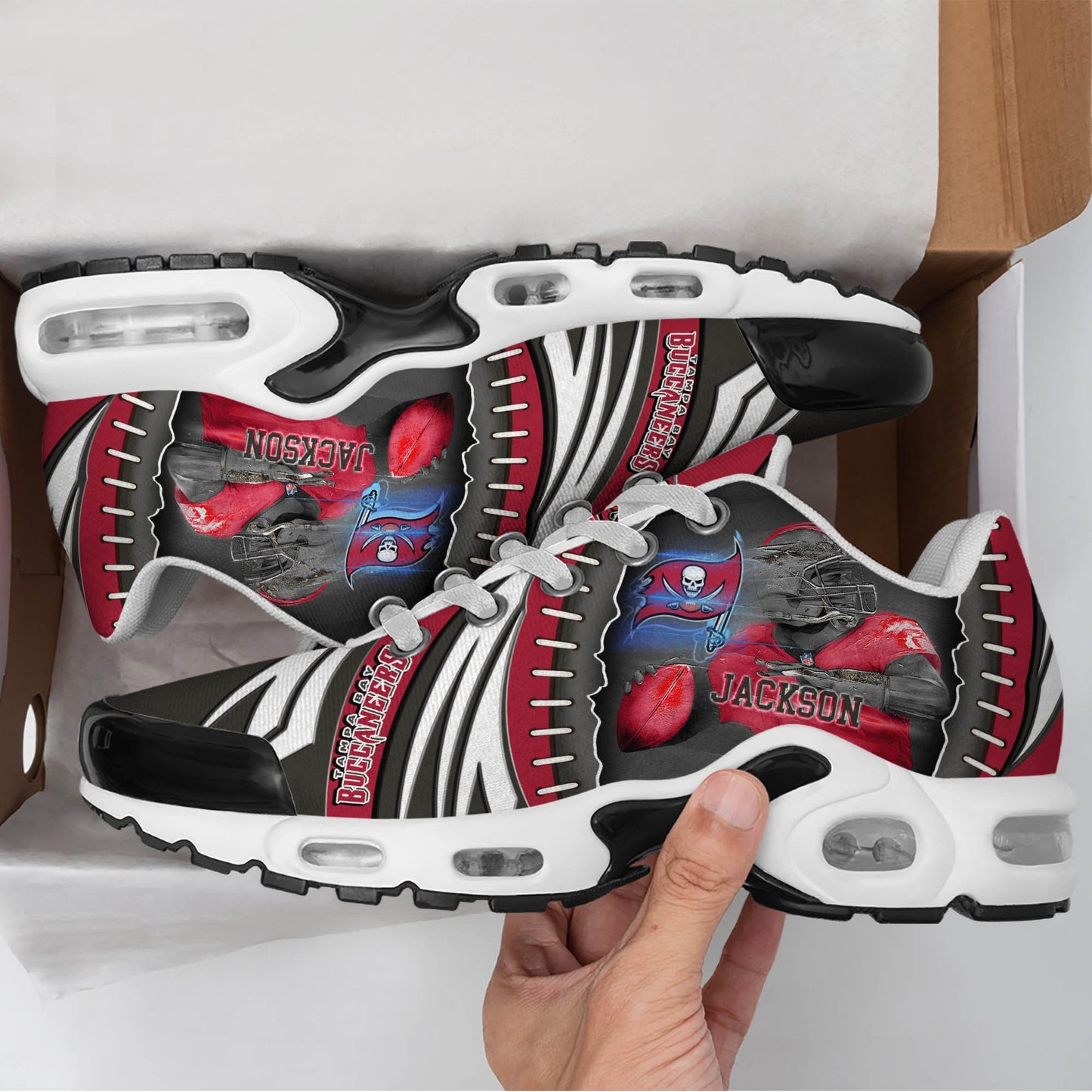 LIMITED EDITION - NEW CUSTOMIZED NFL10 TBB TAMPA BAY BUCCANEERS UNISEX AIR MAX PLUS SNEAKERS