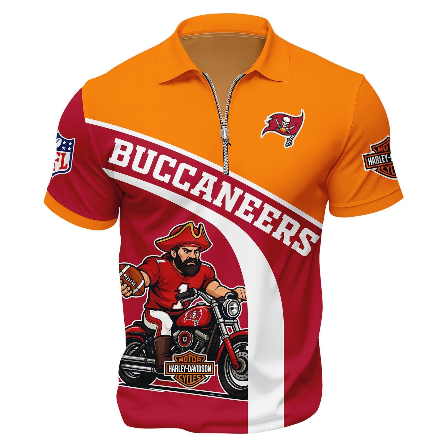LIMITED EDITION - NEW CUSTOMIZED NFL10 TBB TAMPA BAY BUCCANEERS HARLEY-DAVIDSON POLO WITH ZIPPER SHIRT
