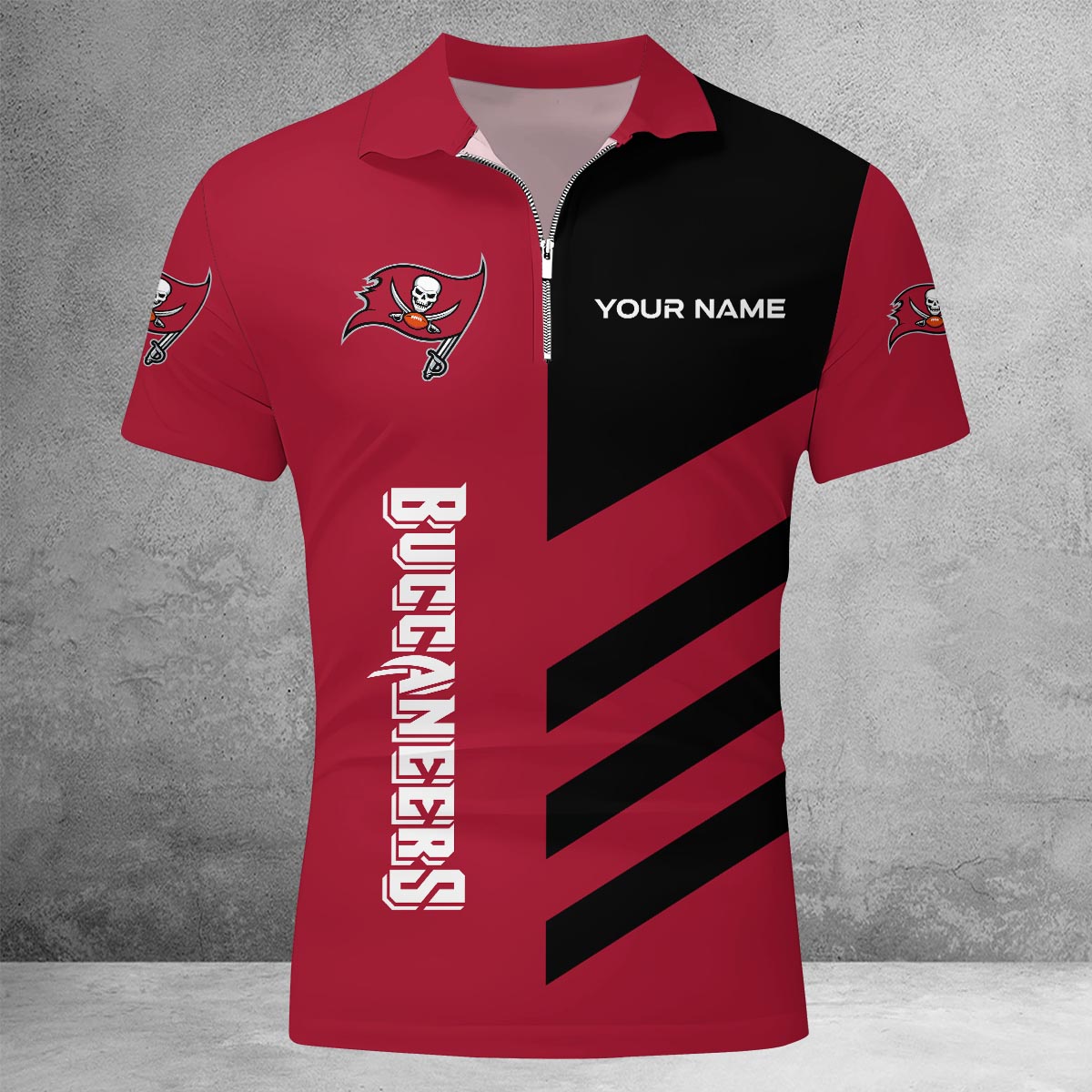 LIMITED EDITION - NEW CUSTOMIZED NFL10 TBB TAMPA BAY BUCCANEERS ZIP POLO SHIRT