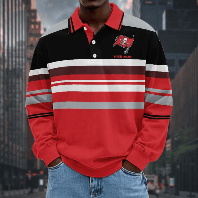 LIMITED EDITION - NEW CUSTOMIZED NFL10 TBB TAMPA BAY BUCCANEERS MEN LONG SLEEVE POLO
