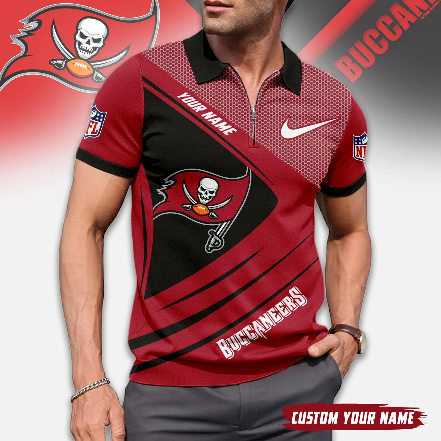 LIMITED EDITION - NEW CUSTOMIZED NFL10 TBB TAMPA BAY BUCCANEERS ZIP POLO SHIRT