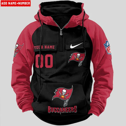 LIMITED EDITION - NEW CUSTOMIZED NFL10 TBB TAMPA BAY BUCCANEERS QUARTER ZIP HOODIE