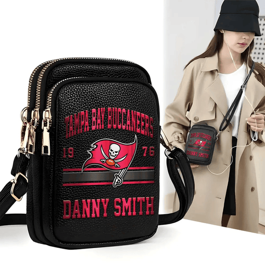 LIMITED EDITION - NEW CUSTOMIZED NFL10 TBB TAMPA BAY BUCCANEERS LEATHER CROSSBODY BAG