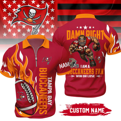 LIMITED EDITION - NEW CUSTOMIZED NFL10 TBB TAMPA BAY BUCCANEERS ZIP POLO SHIRT