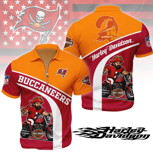 LIMITED EDITION - NEW CUSTOMIZED NFL10 TBB TAMPA BAY BUCCANEERS HARLEY-DAVIDSON POLO WITH ZIPPER SHIRT
