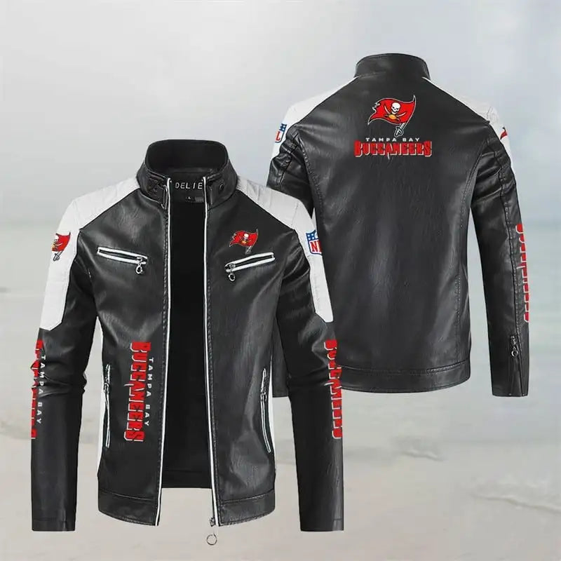 LIMITED EDITION - NEW CUSTOMIZED NFL10 TBB TAMPA BAY BUCCANEERS LEATHER BIKER JACKET