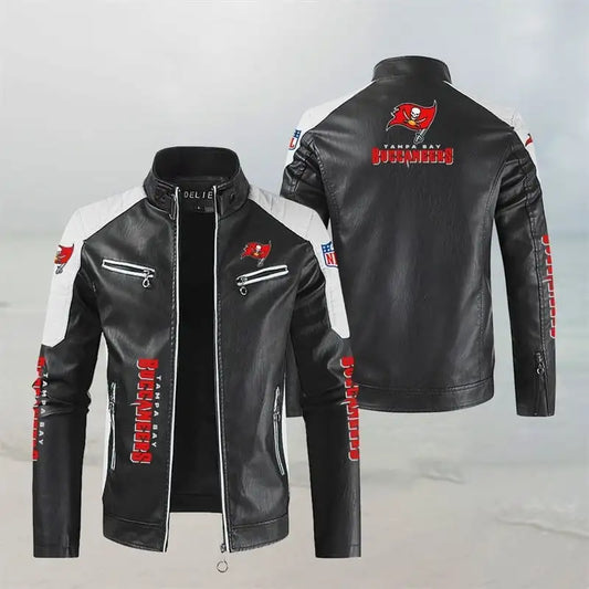 LIMITED EDITION - NEW CUSTOMIZED NFL10 TBB TAMPA BAY BUCCANEERS LEATHER BIKER JACKET