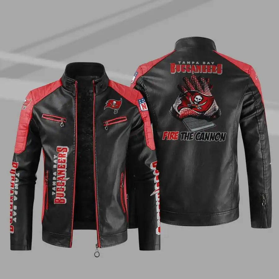 LIMITED EDITION - NEW CUSTOMIZED NFL10 TBB TAMPA BAY BUCCANEERS LEATHER BIKER JACKET