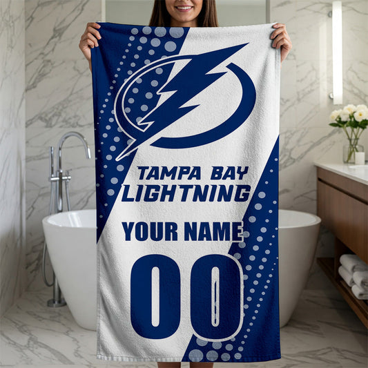 LIMITED EDITION - NEW CUSTOMIZED NHL12 TPL TAMPA BAY LIGHTNING BEACH & BATH TOWEL