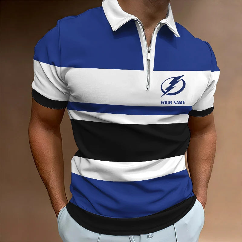 LIMITED EDITION - NEW CUSTOMIZED NHL12 TPL TAMPA BAY LIGHTNING ZIP POLO SHIRT