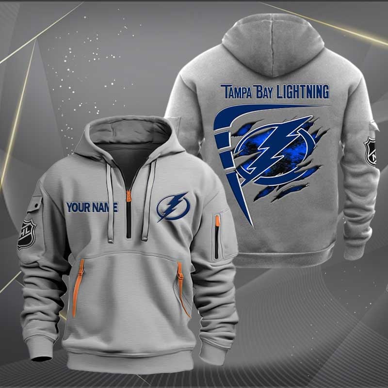 LIMITED EDITION - NEW CUSTOMIZED NHL12 TPL TAMPA BAY LIGHTNING QUARTER ZIP HOODIE
