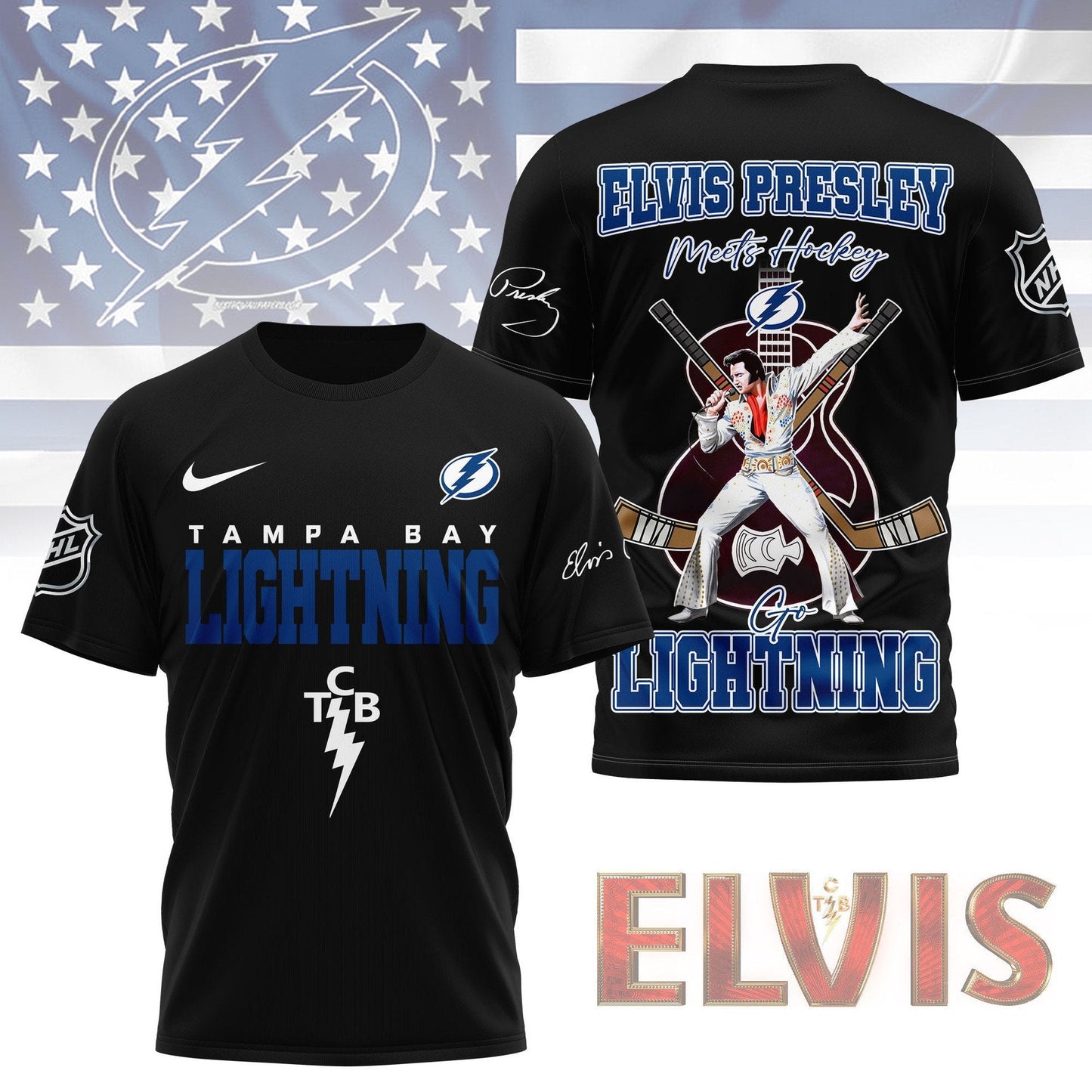 LIMITED EDITION - NEW CUSTOMIZED NHL12 TPL TAMPA BAY LIGHTNING X ELVIS PRESLEY FAN 3D SHIRT