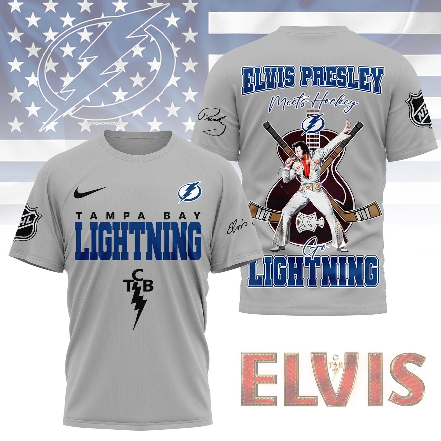 LIMITED EDITION - NEW CUSTOMIZED NHL12 TPL TAMPA BAY LIGHTNING X ELVIS PRESLEY FAN 3D SHIRT
