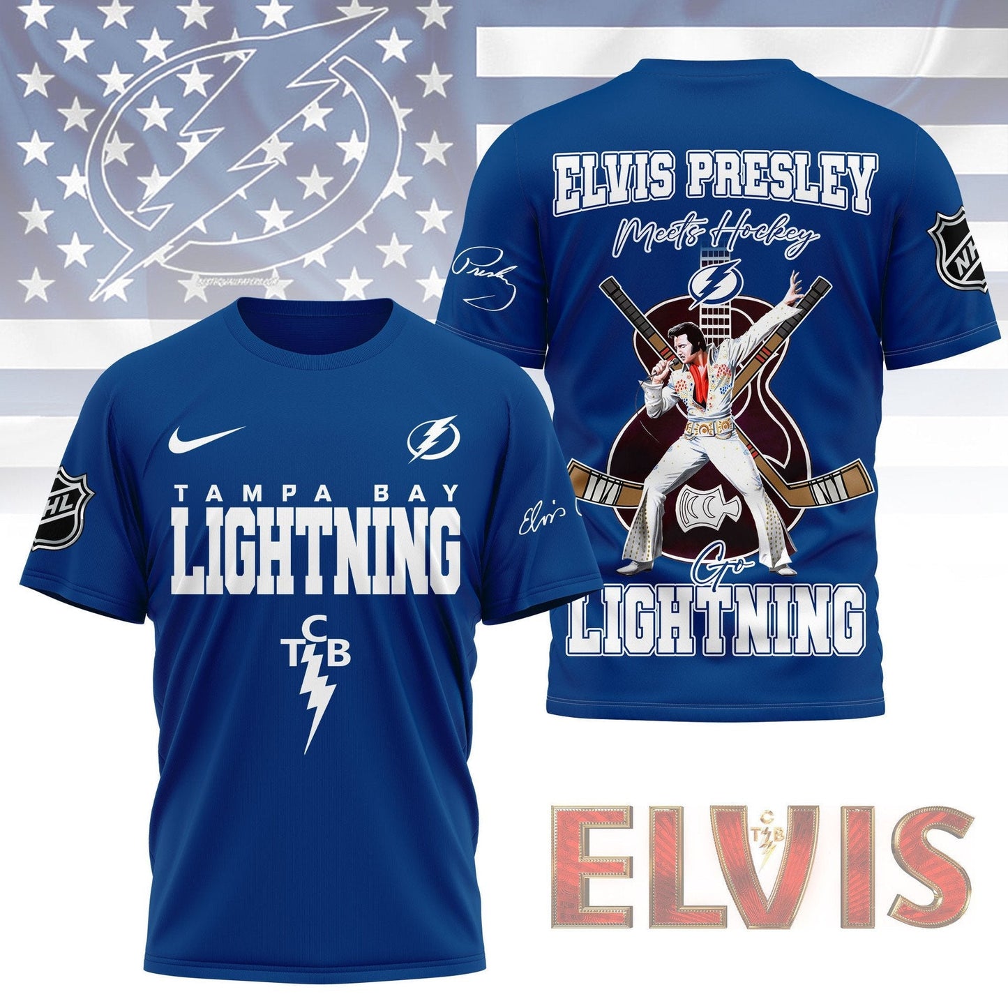 LIMITED EDITION - NEW CUSTOMIZED NHL12 TPL TAMPA BAY LIGHTNING X ELVIS PRESLEY FAN 3D SHIRT