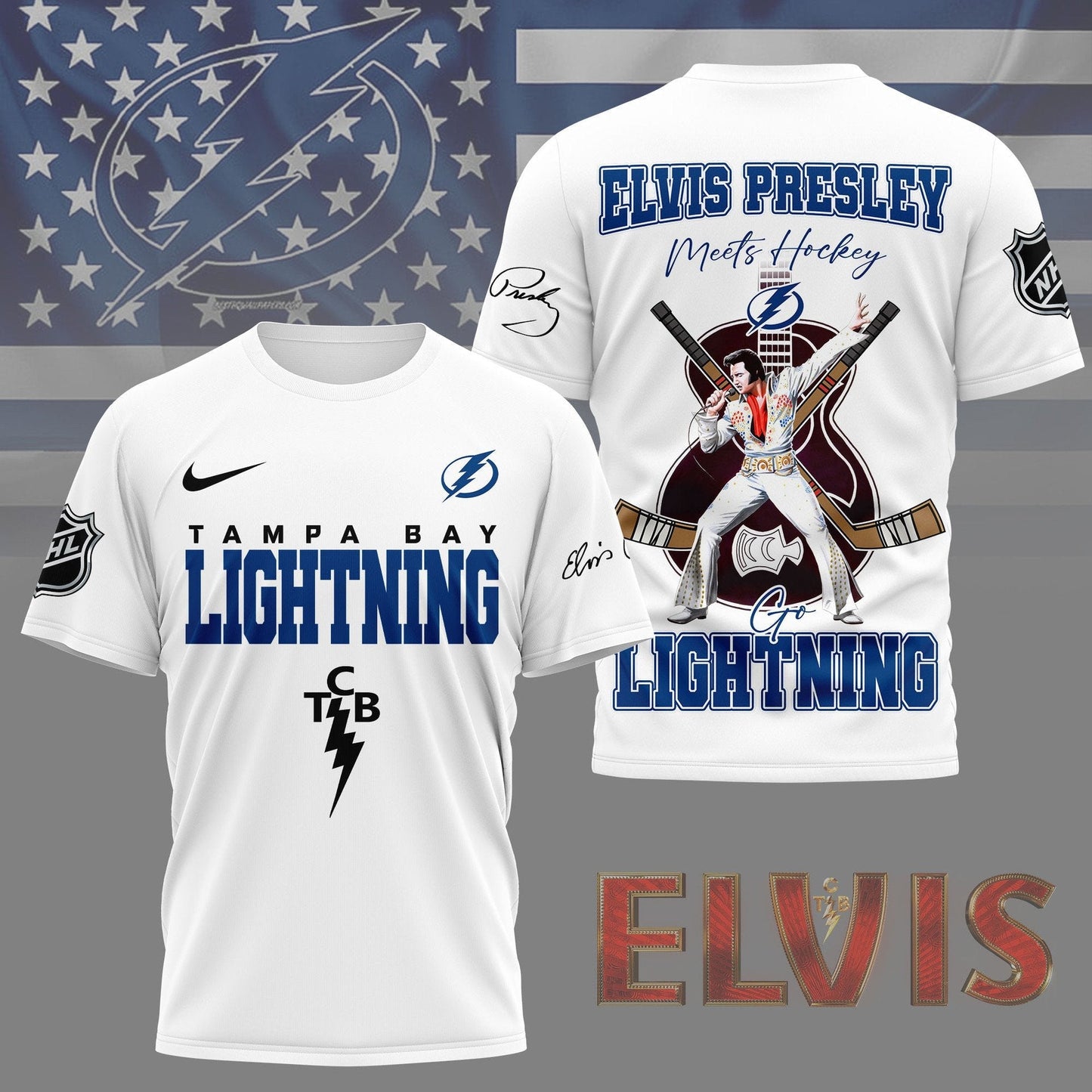 LIMITED EDITION - NEW CUSTOMIZED NHL12 TPL TAMPA BAY LIGHTNING X ELVIS PRESLEY FAN 3D SHIRT