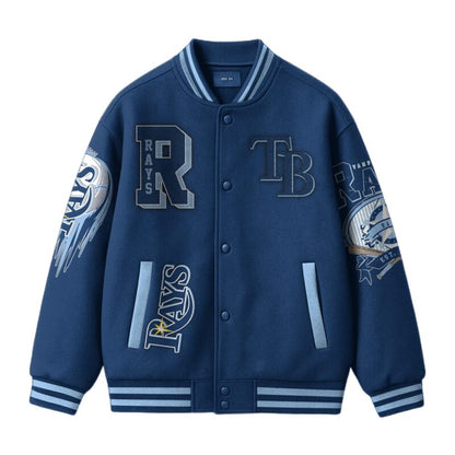 LIMITED EDITION - NEW CUSTOMIZED MLB21 TB RAYS SATIN VARSITY & BASEBALL JACKET