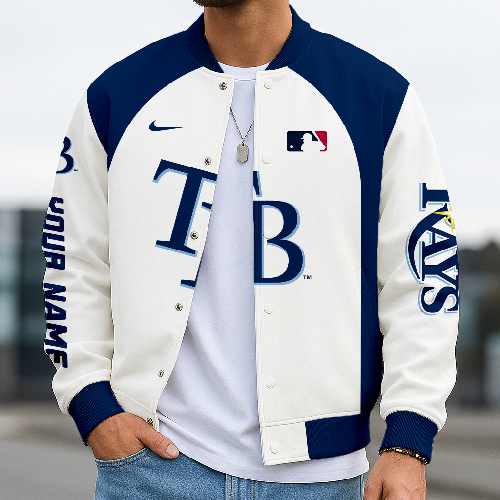 LIMITED EDITION - NEW CUSTOMIZED MLB21 TBR TAMPA BAY RAYS BASEBALL JACKET, SATIN VARSITY JACKET