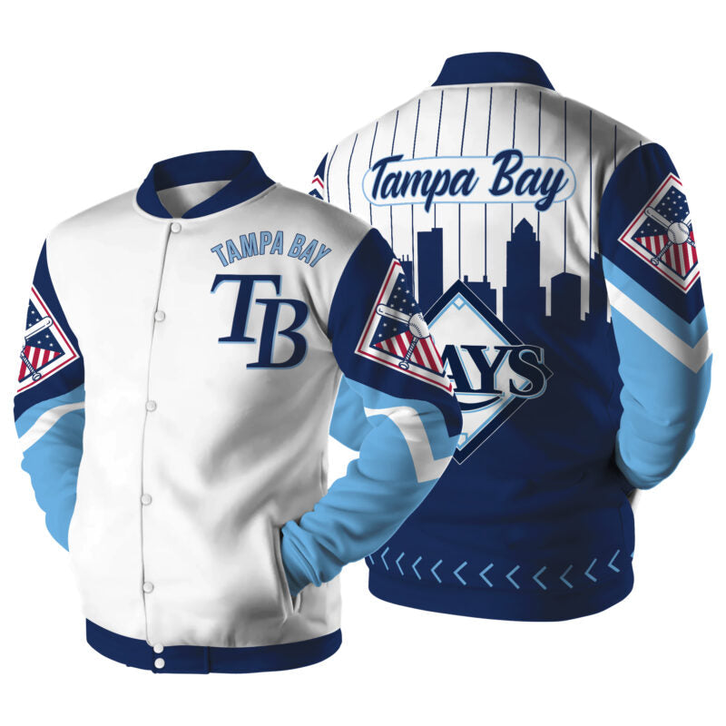 LIMITED EDITION - NEW CUSTOMIZED MLB21 TB RAYS SATIN VARSITY & BASEBALL JACKET