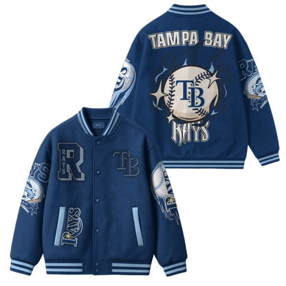 LIMITED EDITION - NEW CUSTOMIZED MLB21 TB RAYS SATIN VARSITY & BASEBALL JACKET