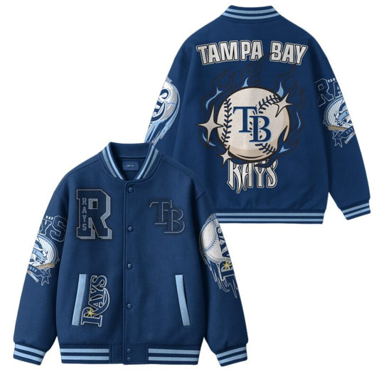 LIMITED EDITION - NEW CUSTOMIZED MLB21 TB RAYS SATIN VARSITY & BASEBALL JACKET