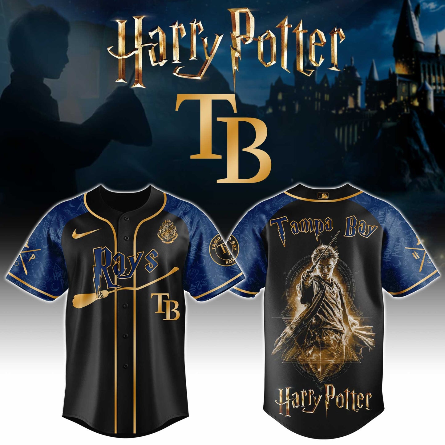 LIMITED EDITION - NEW CUSTOMIZED MLB21 TBR TAMPA BAY RAYS x HARRY POTTER BASEBALL JERSEY & CAP