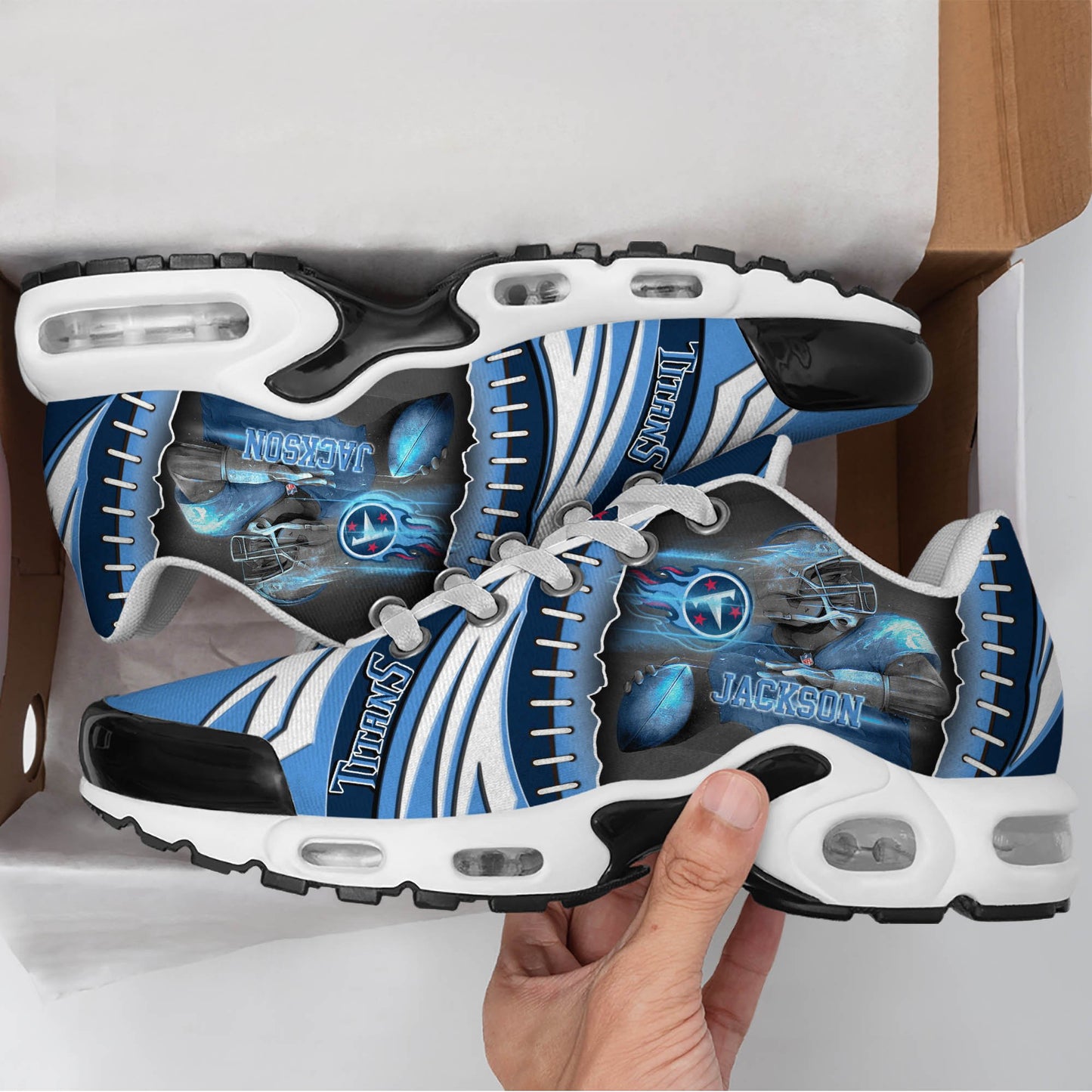 LIMITED EDITION - NEW CUSTOMIZED NFL31 TST TENNESSEE TITANS UNISEX AIR MAX PLUS SNEAKERS