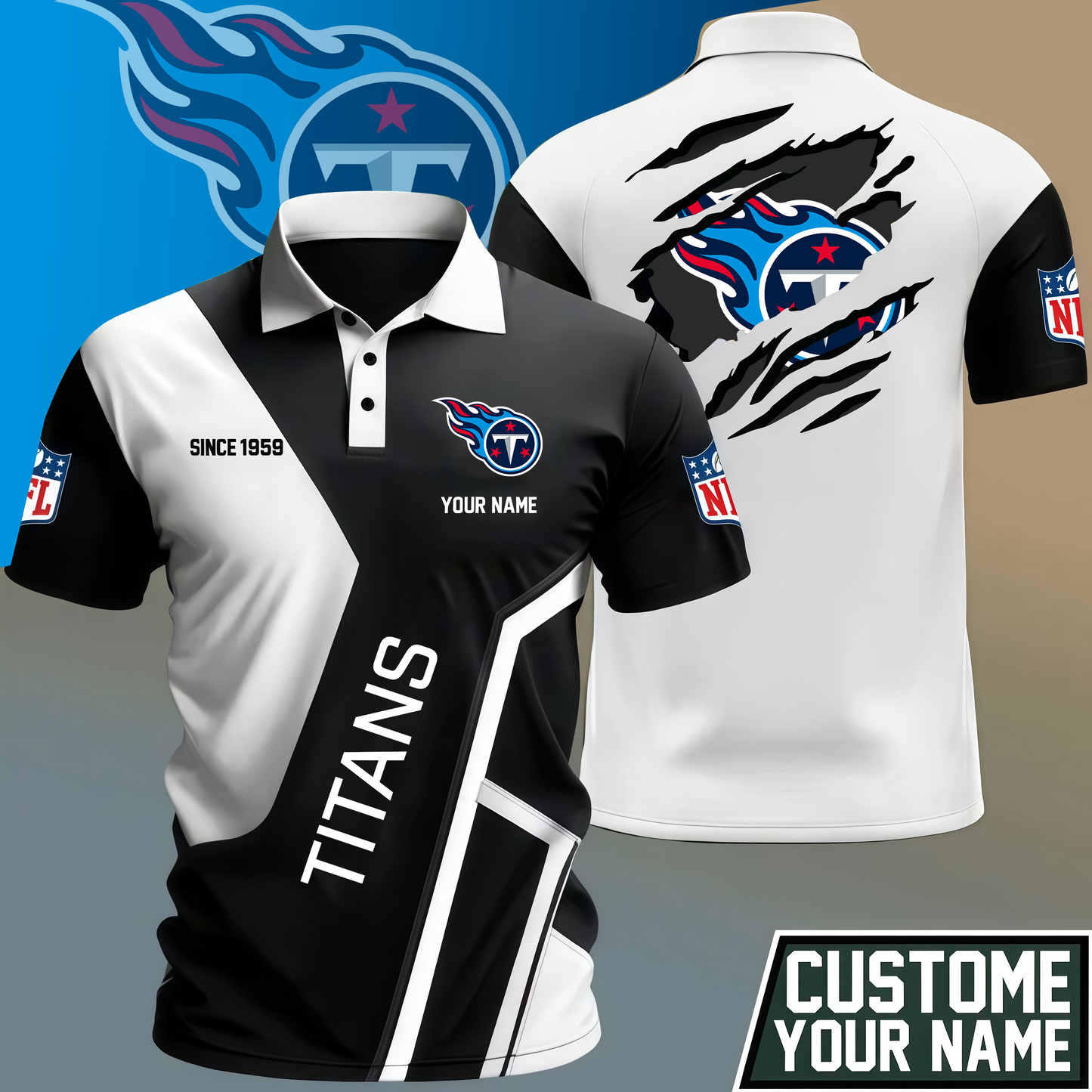 LIMITED EDITION - NEW CUSTOMIZED NFL31 TST TENNESSEE TITANS POLO SHIRT