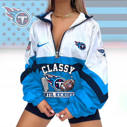 LIMITED EDITION - NEW CUSTOMIZED NFL31 TST TENNESSEE TITANS V-NECK ZIPPER SWEATSHIRT JACKET