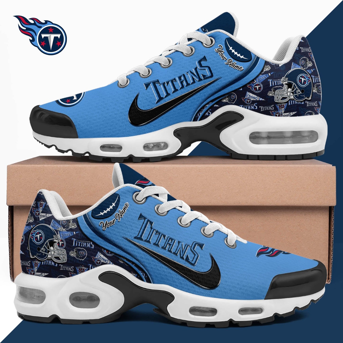 LIMITED EDITION - NEW CUSTOMIZED NFL31 TST TENNESSEE TITANS UNISEX AIR MAX PLUS SNEAKERS