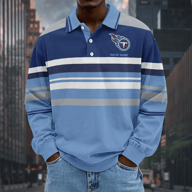 LIMITED EDITION - NEW CUSTOMIZED NFL31 TST TENNESSEE TITANS MEN LONG SLEEVE POLO