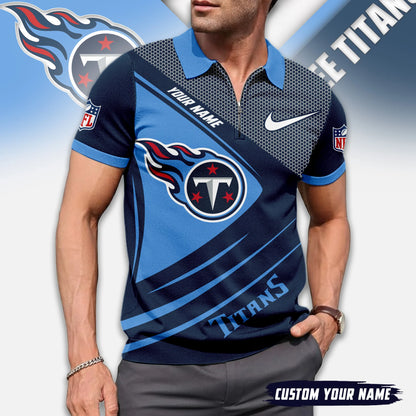 LIMITED EDITION - NEW CUSTOMIZED NFL31 TST TENNESSEE TITANS ZIP POLO SHIRT