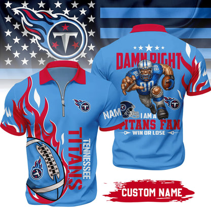 LIMITED EDITION - NEW CUSTOMIZED NFL31 TST TENNESSEE TITANS ZIP POLO SHIRT