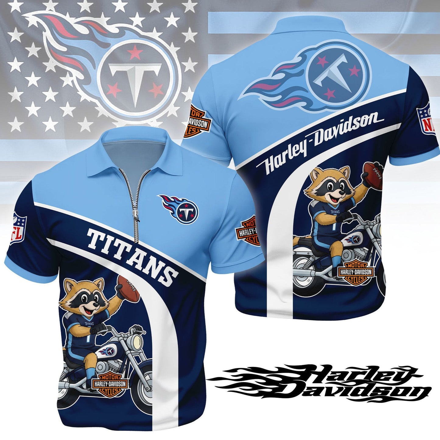 LIMITED EDITION - NEW CUSTOMIZED NFL31 TST TENNESSEE TITANS HARLEY-DAVIDSON POLO WITH ZIPPER SHIRT