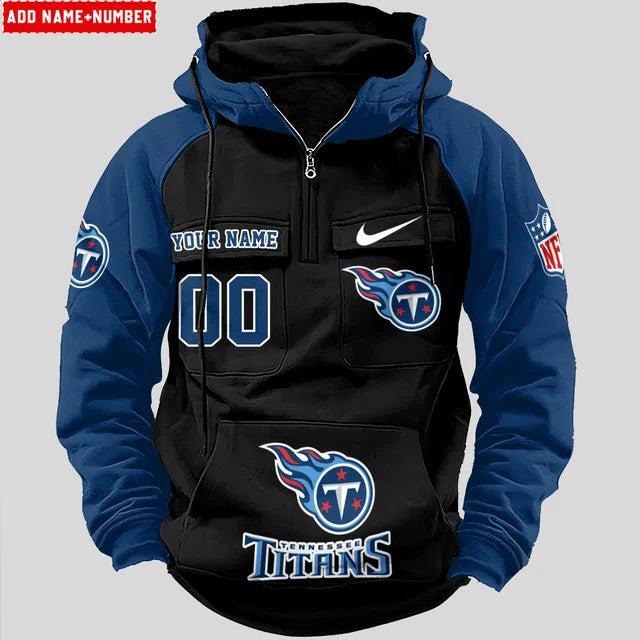 LIMITED EDITION - NEW CUSTOMIZED NFL31 TST TENNESSEE TITANS QUARTER ZIP HOODIE