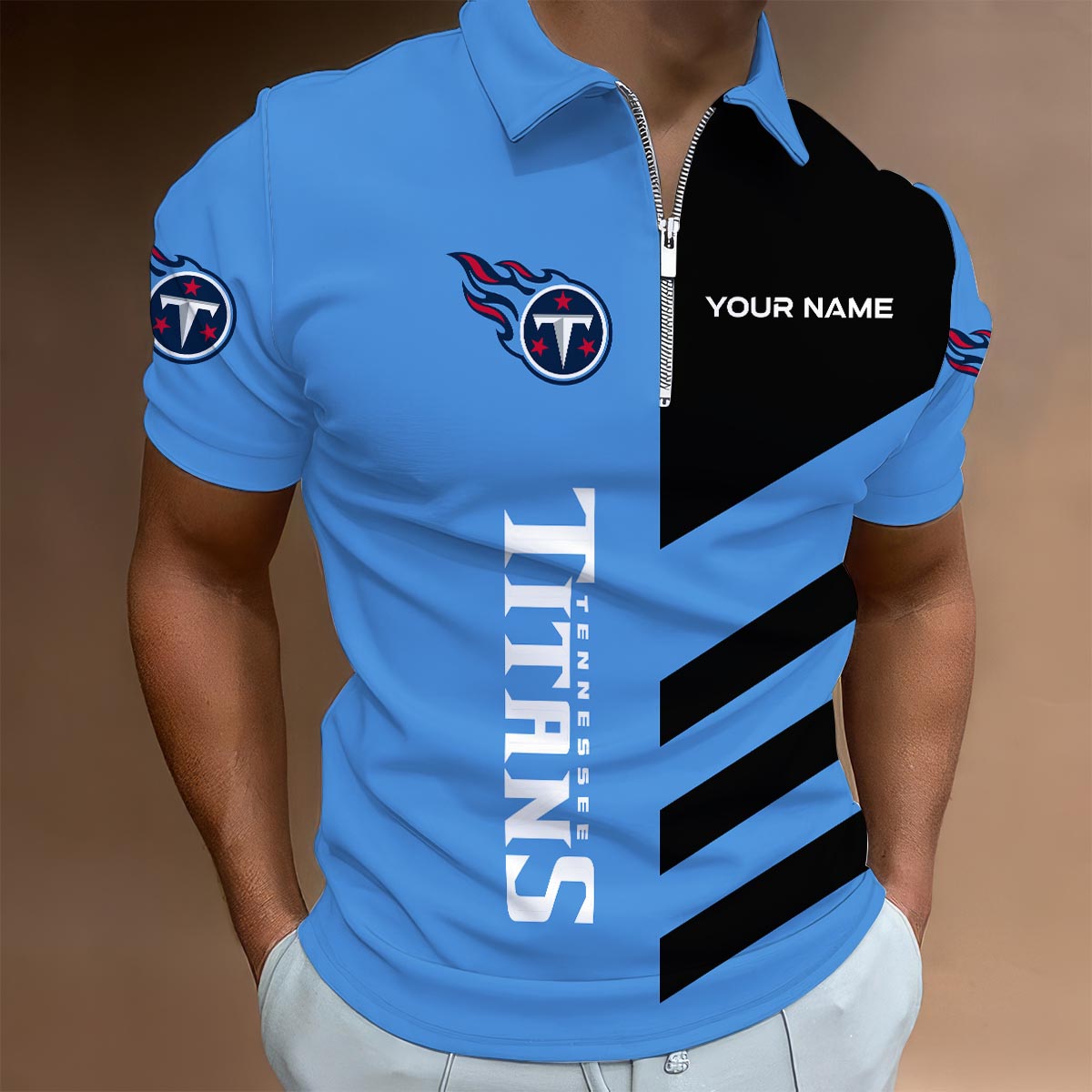 LIMITED EDITION - NEW CUSTOMIZED NFL31 TST TENNESSEE TITANS ZIP POLO SHIRT
