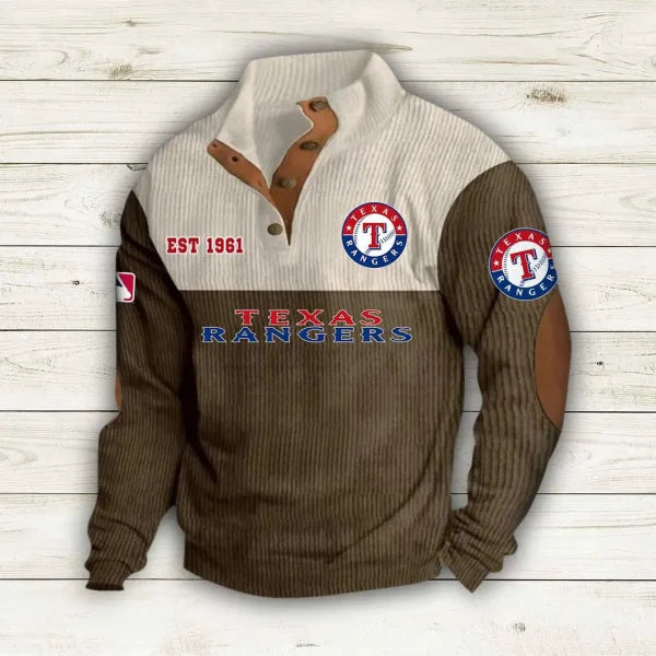[FLASH SALE] NEW CUSTOMIZED MLB08 TRS TEXAS RANGERS BUTTON SWEATSHIRTS STAND COLLAR