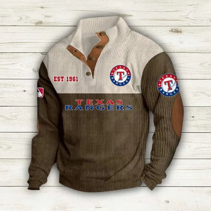 [FLASH SALE] NEW CUSTOMIZED MLB08 TRS TEXAS RANGERS BUTTON SWEATSHIRTS STAND COLLAR