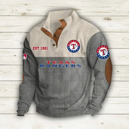 [FLASH SALE] NEW CUSTOMIZED MLB08 TRS TEXAS RANGERS BUTTON SWEATSHIRTS STAND COLLAR