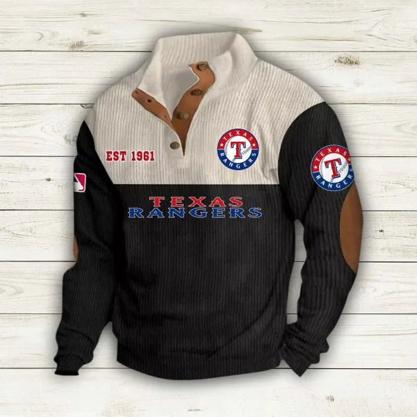 [FLASH SALE] NEW CUSTOMIZED MLB08 TRS TEXAS RANGERS BUTTON SWEATSHIRTS STAND COLLAR