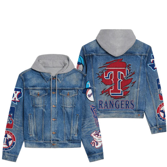 LIMITED EDITION - NEW CUSTOMIZED MLB08 TRS TEXAS RANGERS HOODED DENIM JACKET