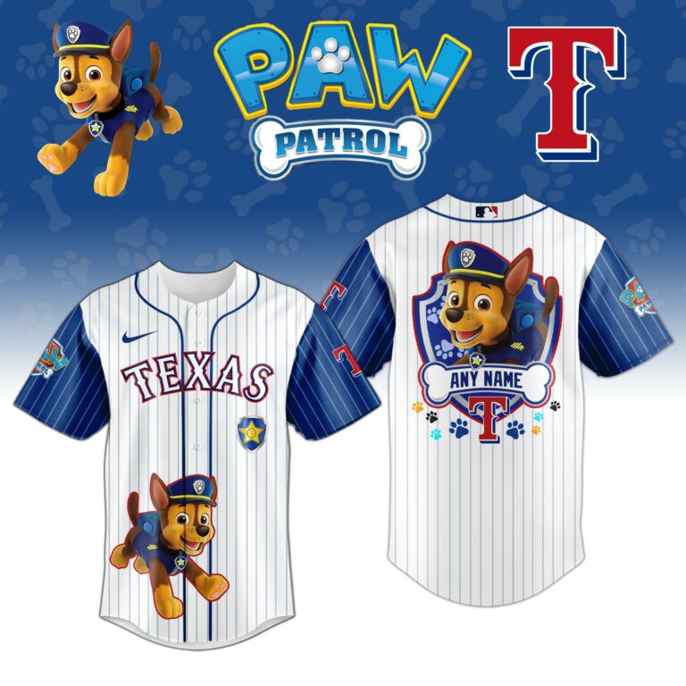 LIMITED EDITION - NEW CUSTOMIZED MLB08 TRS TEXAS RANGERS x PAW PATROL BASEBALL JERSEY & CAP