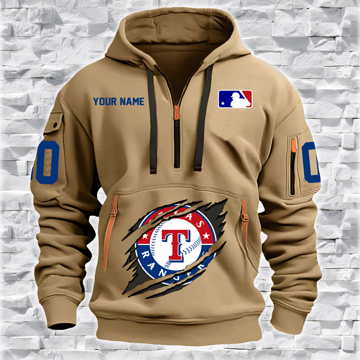 LIMITED EDITION - NEW CUSTOMIZED MLB08 TX RANGERS QUARTER ZIP HOODIE