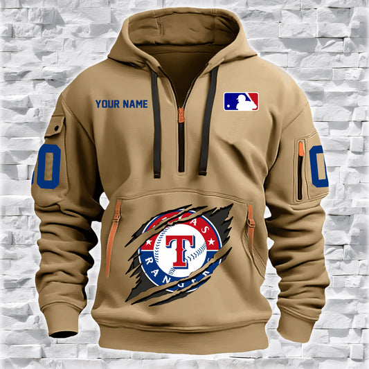 LIMITED EDITION - NEW CUSTOMIZED MLB08 TX RANGERS QUARTER ZIP HOODIE