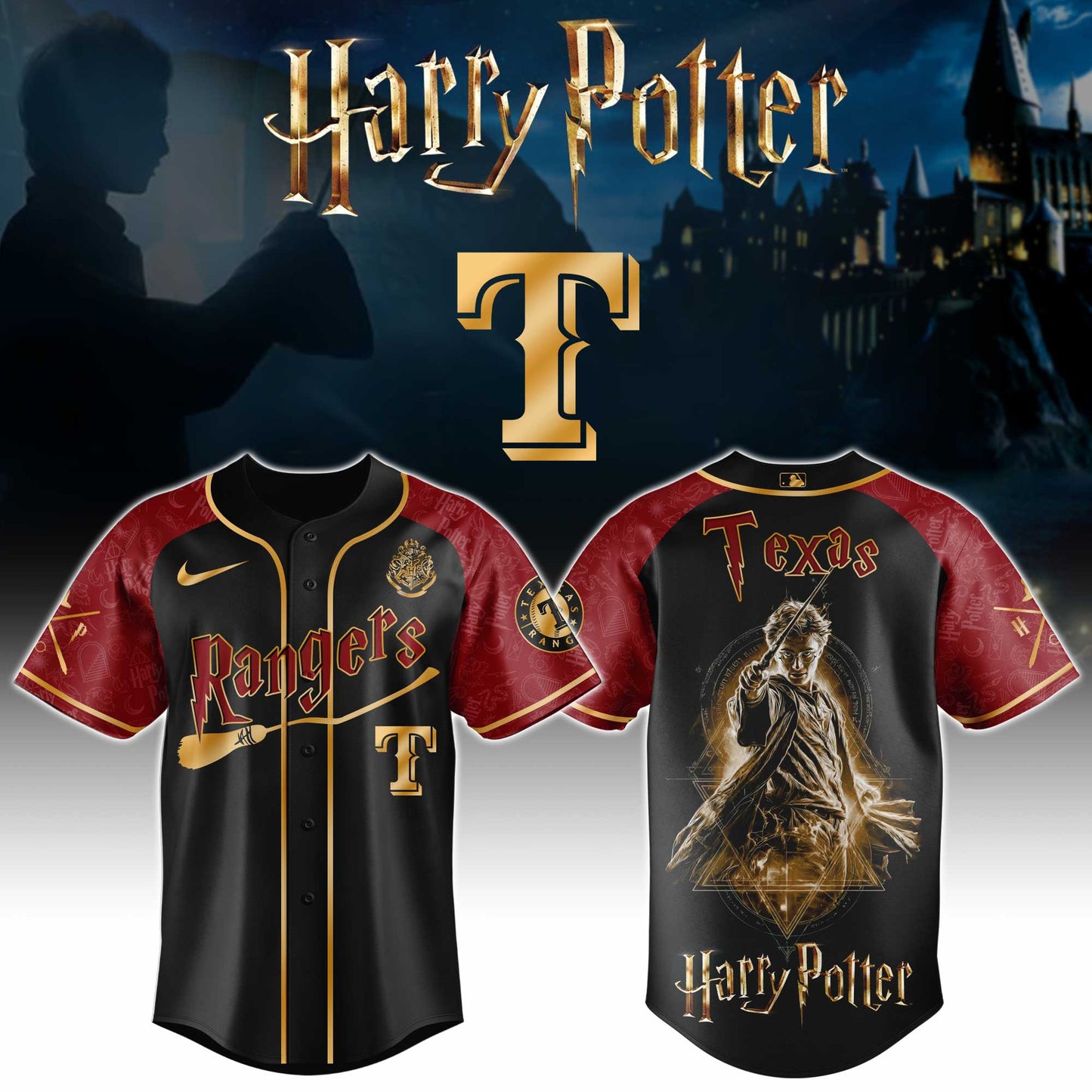 LIMITED EDITION - NEW CUSTOMIZED MLB08 TRS TEXAS RANGERS x HARRY POTTER BASEBALL JERSEY & CAP