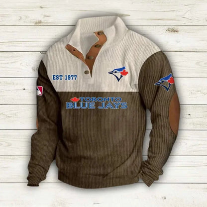 [FLASH SALE] NEW CUSTOMIZED MLB12 TBJ TORONTO BLUE JAYS BUTTON SWEATSHIRTS STAND COLLAR